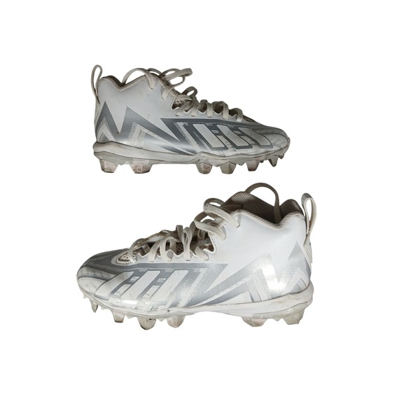 Adidas Youth Football Cleats White Silver Size 4 Bounce - Picture 1 of 8